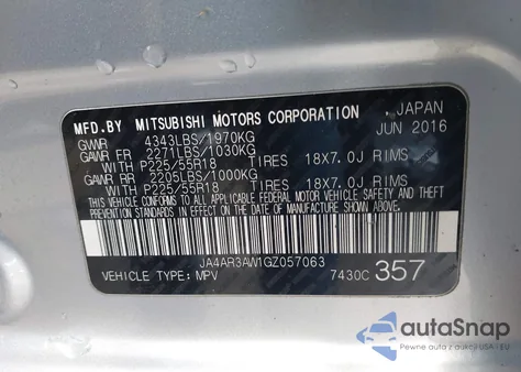 2016 Mitsubishi Outlander Sport 2.4 Se from USA, damaged, VIN JA4AR3AW1GZ057063